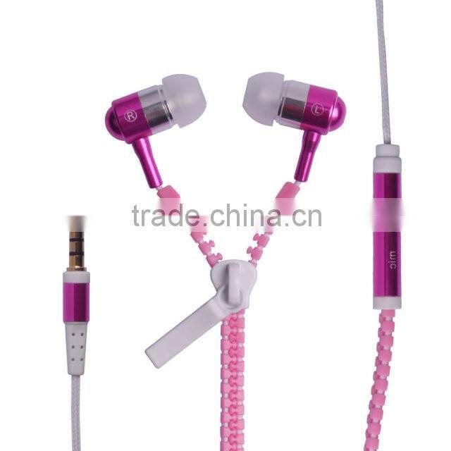 Factory price of zipper earphones high colorful zip earphones zipper earphone, zip earphone, china earphone