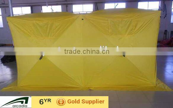 Colorful fishing tent for camping in Winter