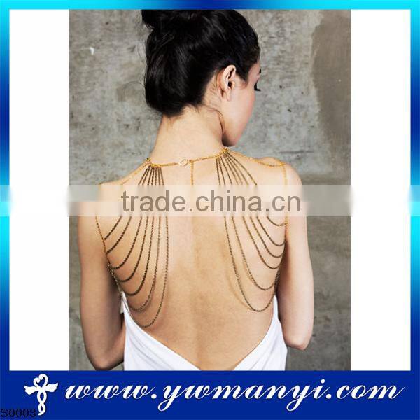 China Supplier Fashion Design shoulder chain jewelry golden chain design shoulder necklace chain S0003