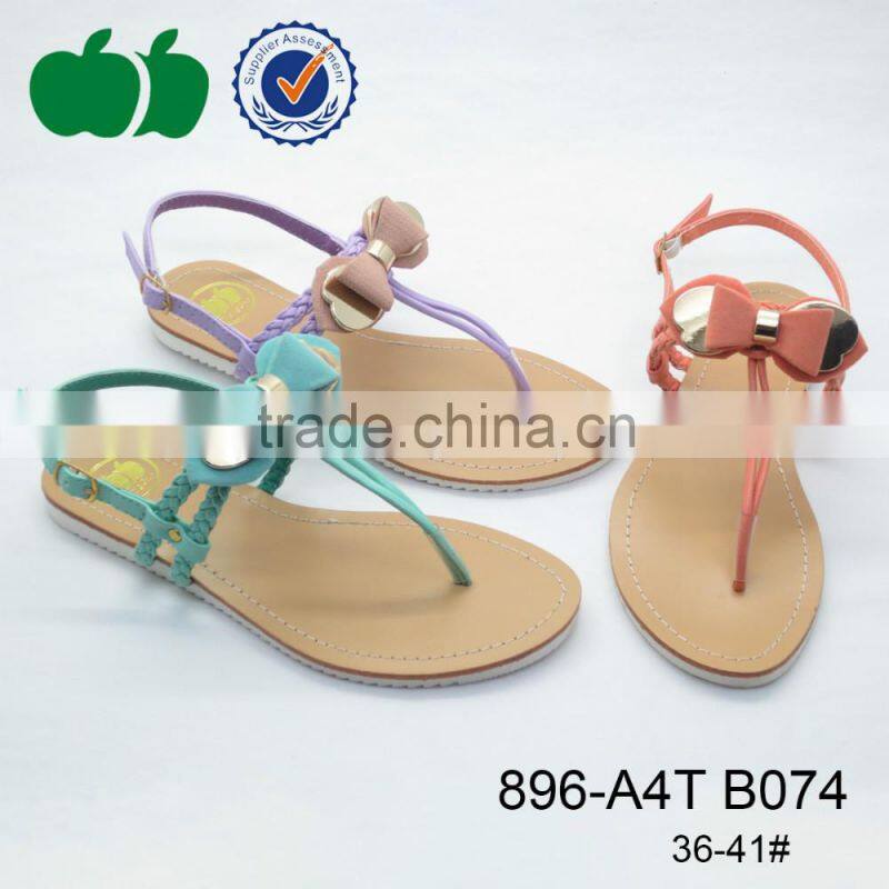 Fashion flat summer nice design ladies sandals with bowknot