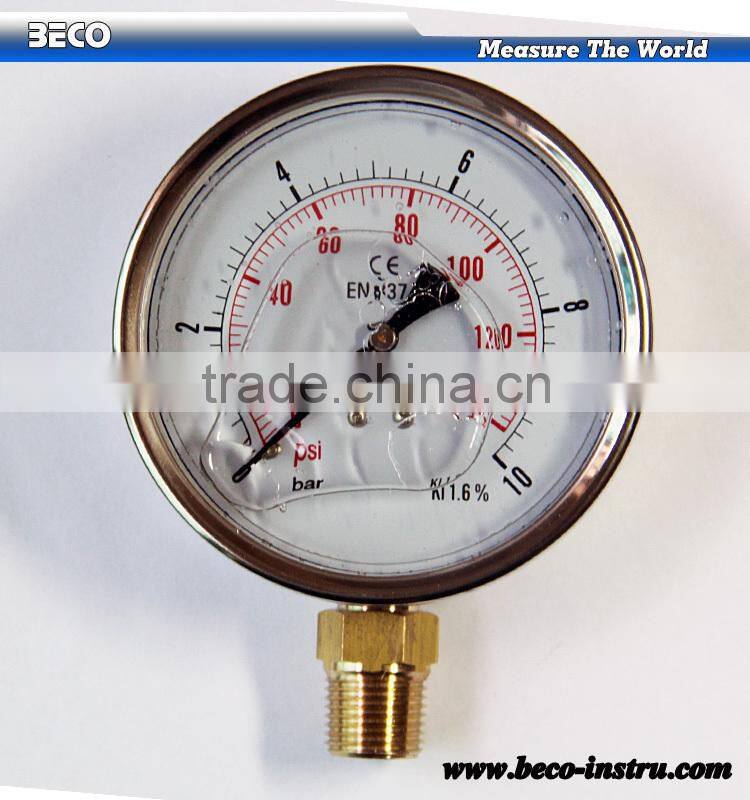 100mm Glycerin or Silicone oil filled stainless steel material water pump Pressure gauge YTN-100A