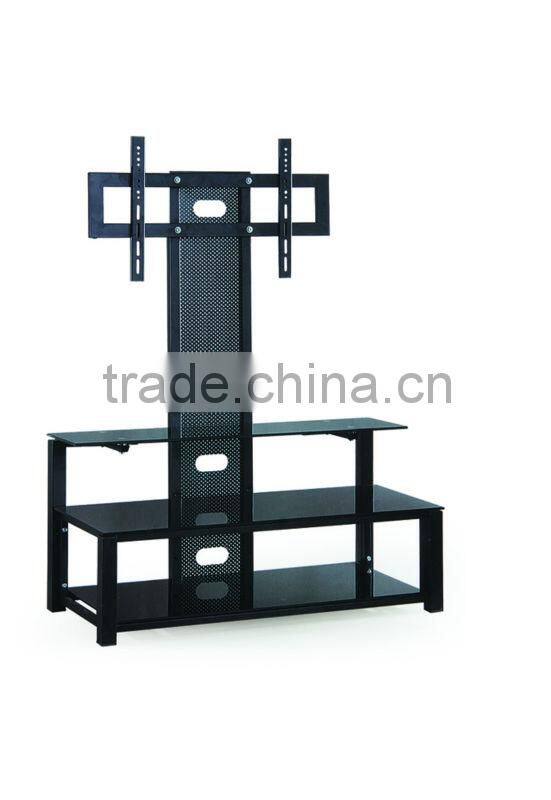 modern metal tube and glass TV stand