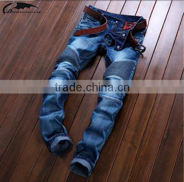 Pleated Men Denim Jeans Pants Famous Brand Washed Ripped Jeans Fashion Designer Biker Jeans Straight Slim Hole Pants