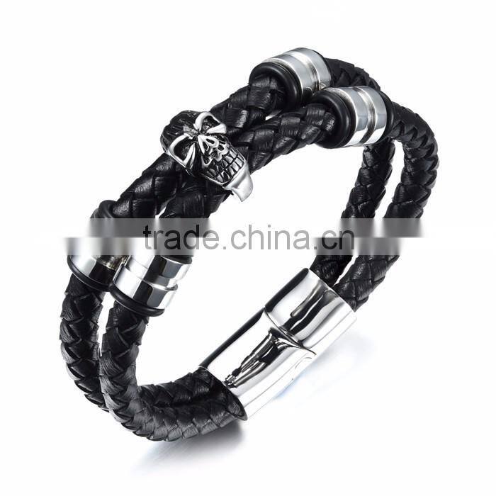 double leather cord stainless steel 316L wholesale bracelet men leather