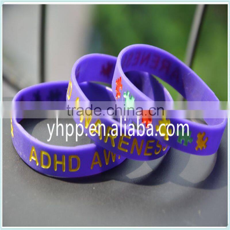Custom ADHD Awareness Silicone Purple Blue&White Colours Wristband Bracelet