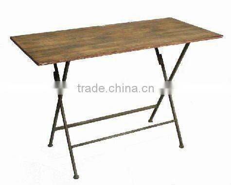 110816MC-7 Garden furniture rectangle metal table w/fir wood board