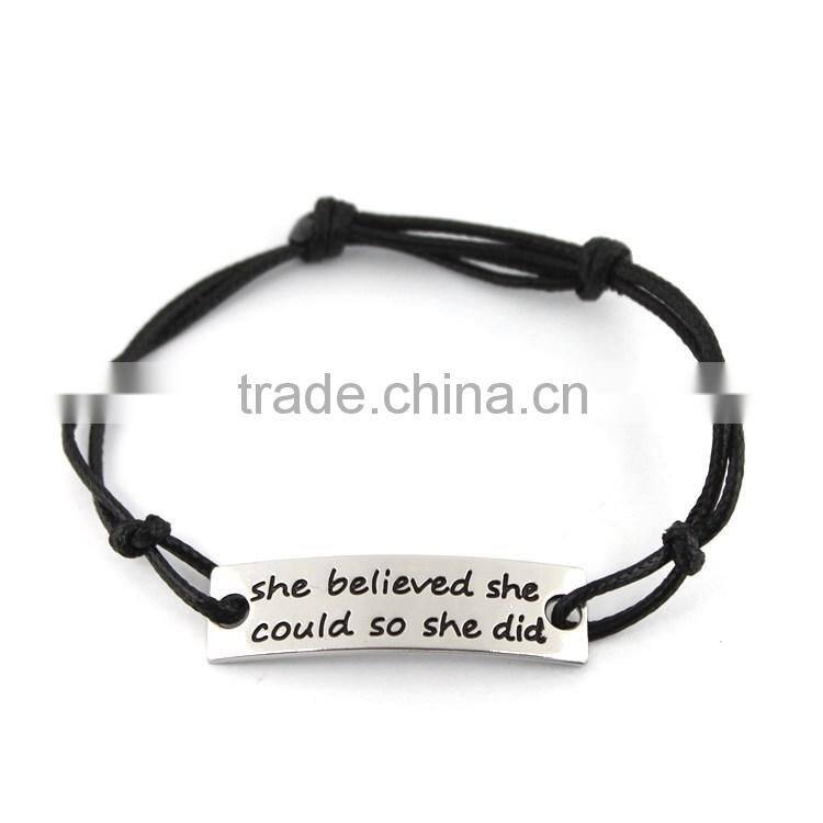 2016 Fashion Leather Word Bracelet Personalized Engraved Bracelets Wholesale