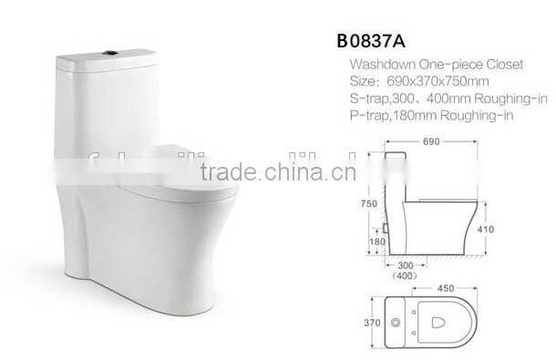Bathroom good flush function washdown P/S-trap one piece toilet B0837A