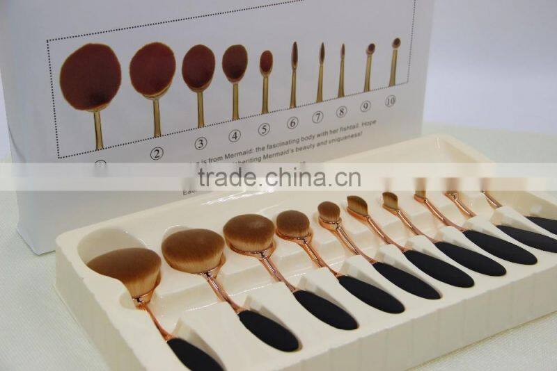 Factory directly super soft black rose gold oval makeup brush 10pcs with rose gold package