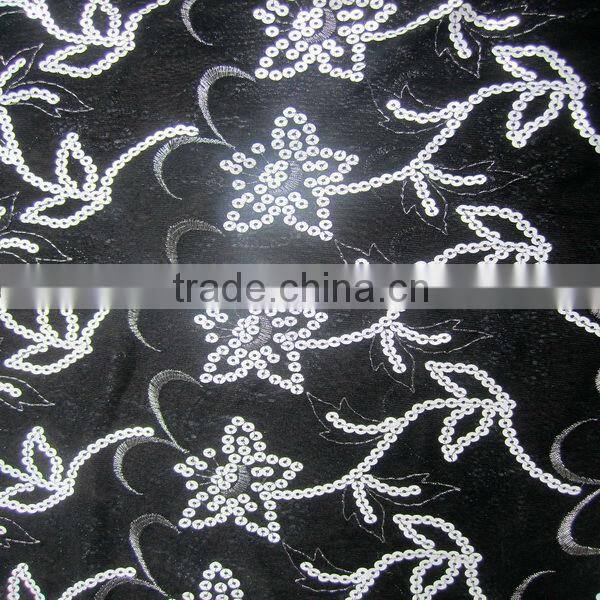 2017 Paris fashion shown 2MM sequinsc embroidery Fabric high quality Flower sequins chemical
