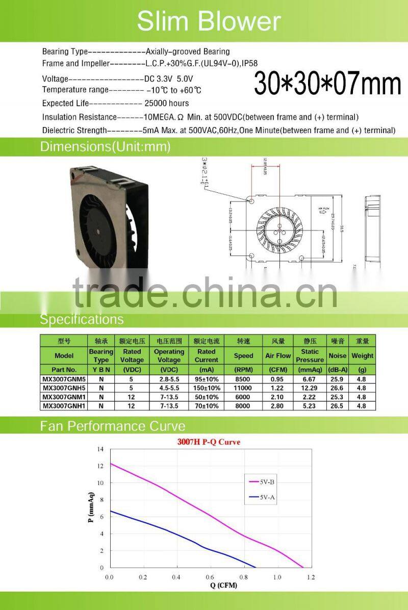 30x30x7mm 5V DC Blower Fan / Snail Fan 12V / Small DC Motor / Mini Centrifugal Fan