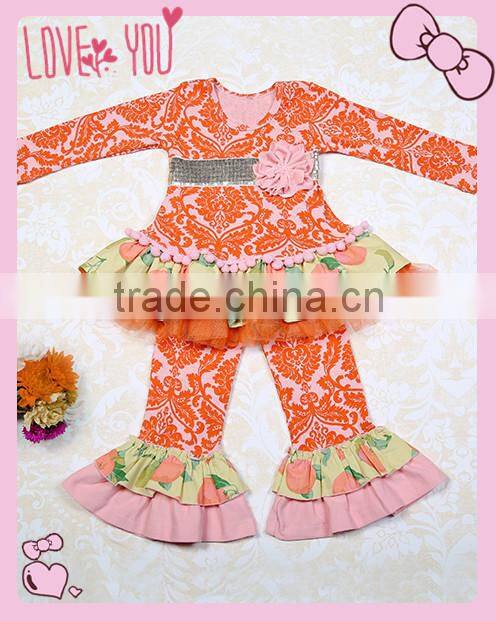 Yiwu koya christmas Stripes Outfit Kids Winter Boutique Giggle Moon Remake outfit with pant Ruffle adorable Baby Girl Outfit