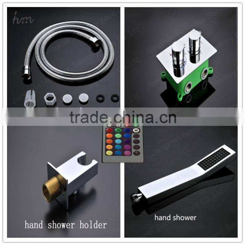 wholesale square concealed mounted thermostatic shower mixer rainfall shower head set with 6pcs big led light