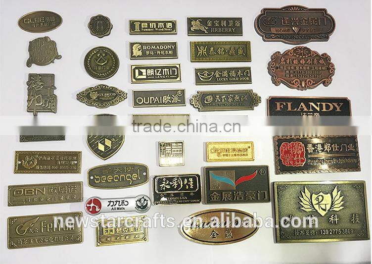 Antique finished brass logo plate, brass name plate with adhesive sticker, custom metal logo for furniture