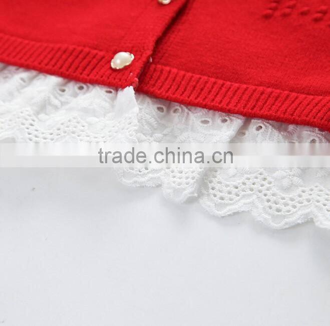 New design cardigan computer knitted sweater lace hem for big Girls