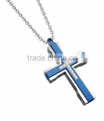 Blue 316L stainless steel jesus pendant titanium Cross pendant for men