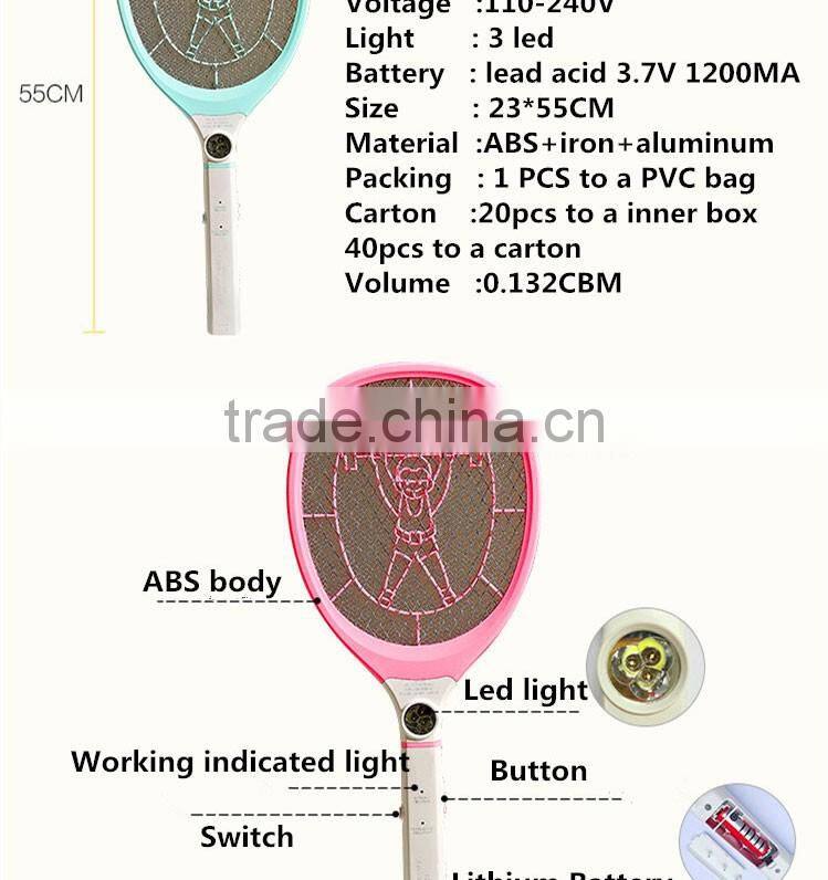 QX903-1 rechargeable mosquito racket fly swatter with round or flat plug lithium battery operated