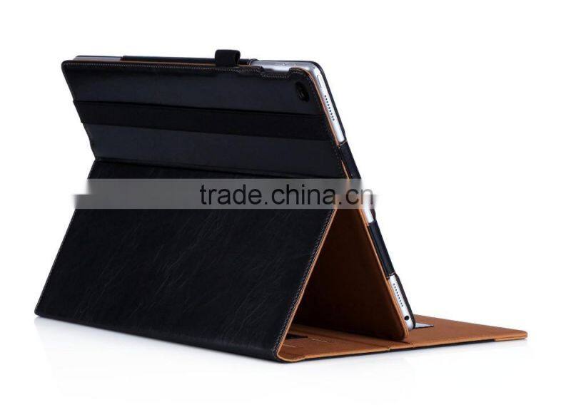 Hot sale vintage card slots closure faux leather stand tablet cover for ipad pro 9.7 inch with stylus pen strap