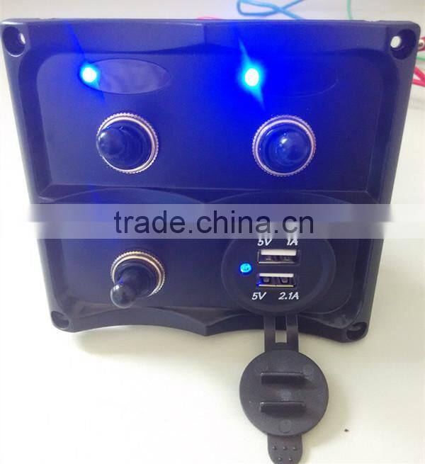 Marine Electric Black 2-Row 3 Gang Compact LED Toggle Switch Panel Dual USB Socket