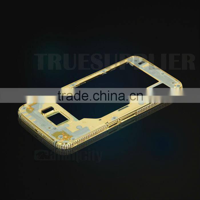New design for Samsung gold middle plate with diamond for samsung galaxy s6 black housing
