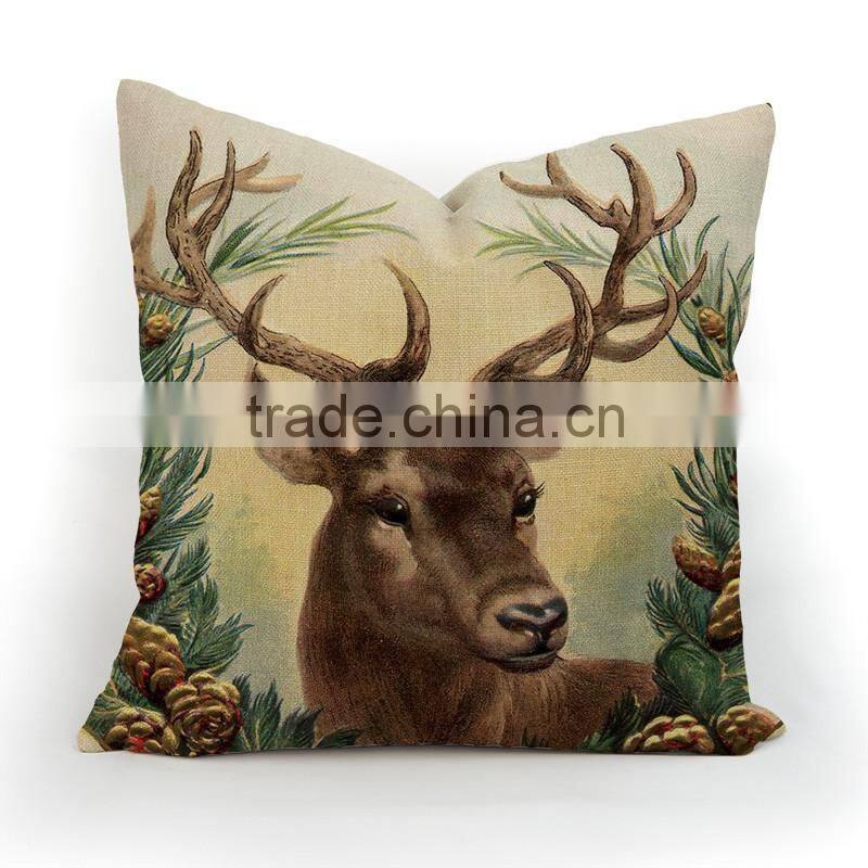 Best-selling deer printed custom plain linen cotton pillow cover