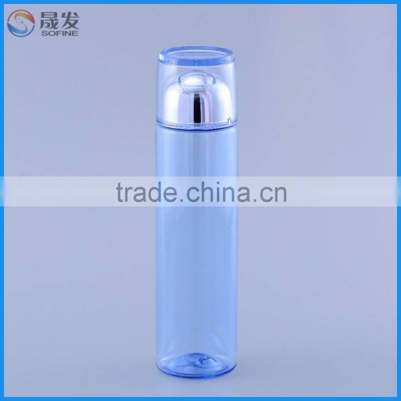 Empty cosmetic plastic toner bottle unique containers 200ML with clear plastic crimp neck sprayer