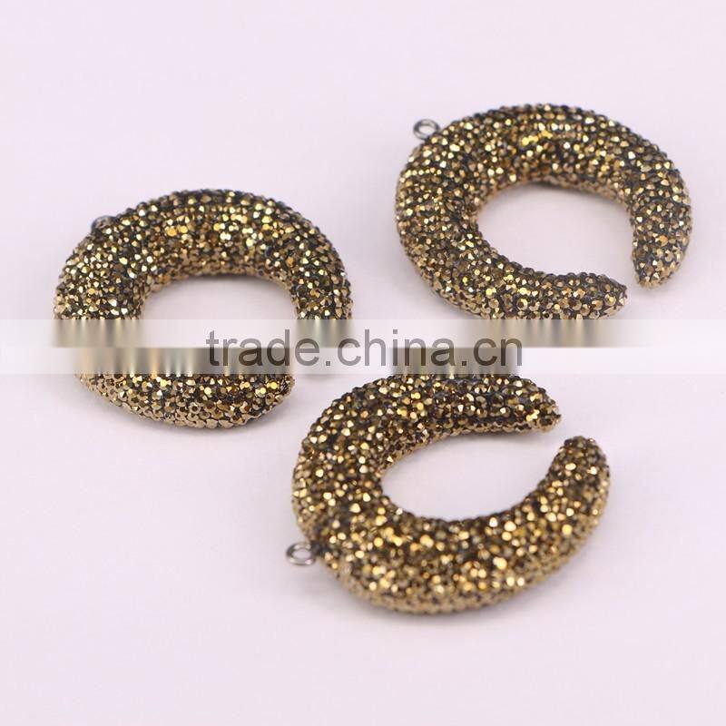 Fashion Pave Crystal Zircon Double Horn Druzy Stone Pendant, Simple Design Pendant Jewelry For Women