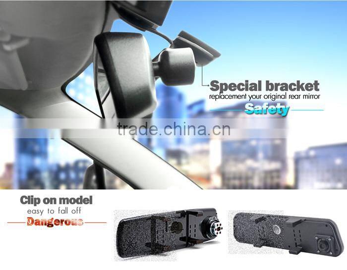 4.3inch 1080p HD dvr interior rearview monitor with reverse camera display and parking recording function