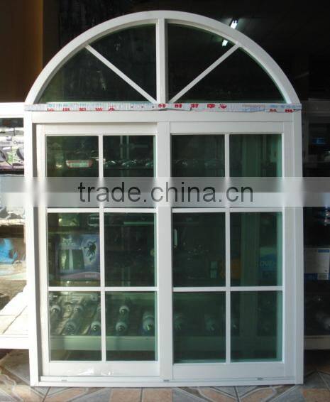 aluminum side hung casement window with half round spoked pediment