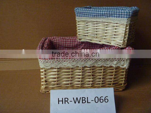 3 set natural color rectangular wicker basket with cotton liner