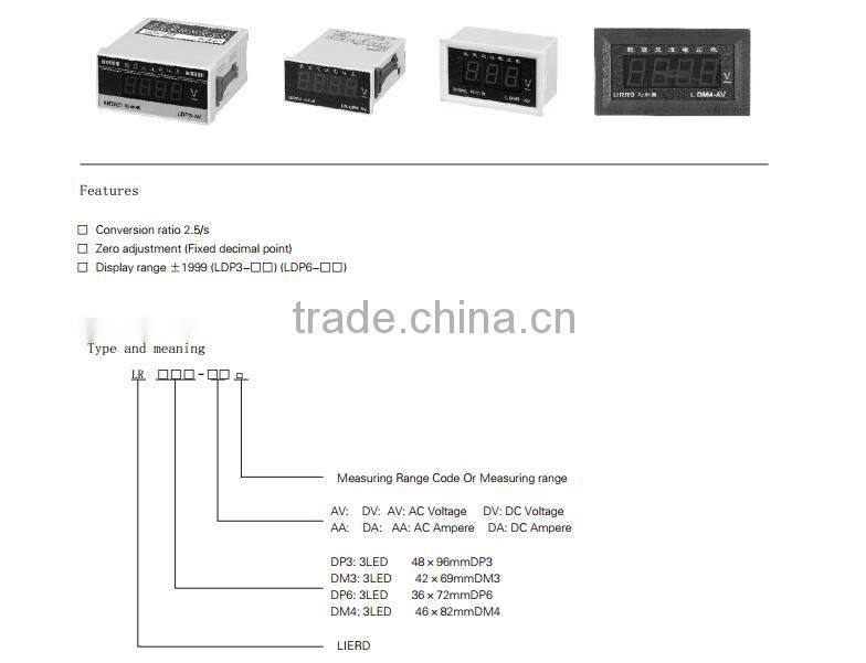 72*36mm three and a half panel AC LED digital voltage meter LDP6-AV