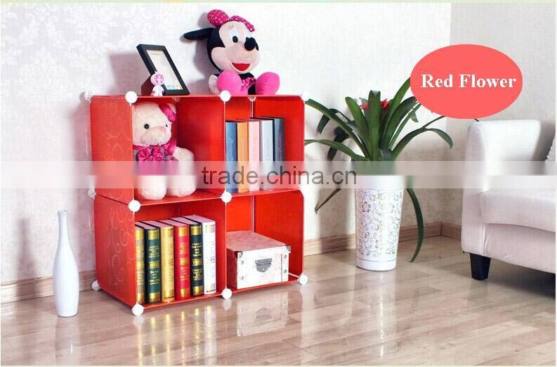 Red flower color kids bookcase with plastic material( FH-AL0017)