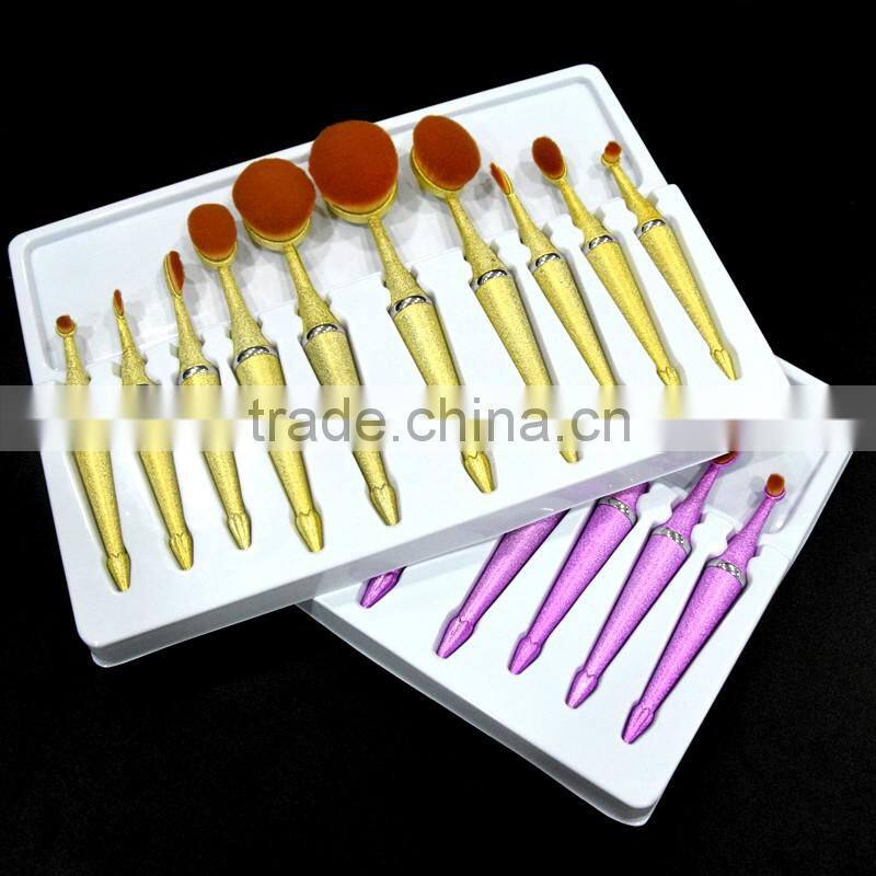 Hot 10pieces frosted handle toothbrush oval cosmetic makeup brush set