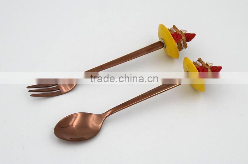 Designed cake head rose gold household stainless spoon and fork set