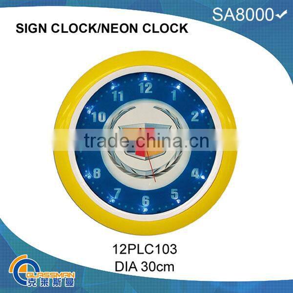 neon light wall clock with chromed shell