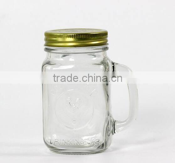 Colorful glass mason jar with emboss logo and lid