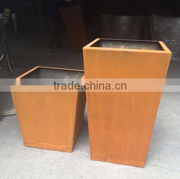 FO-9C02 Square Type Corten Steel flower pot for decor