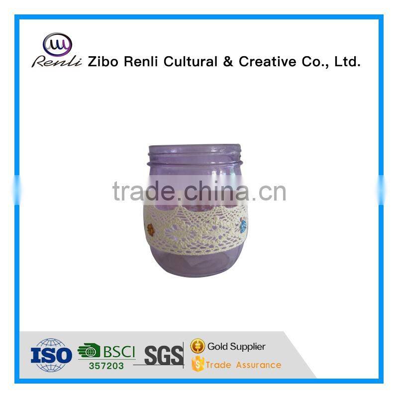 Set of 4 Purple Elegant Wholesale Glass Jars for Candle with Decoration