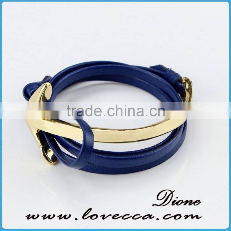 Fashion Jewelry Wholesale Leather Steel Anchor Hook Bracelet men ,Custom Jewelry Leather Nautical Bracelet