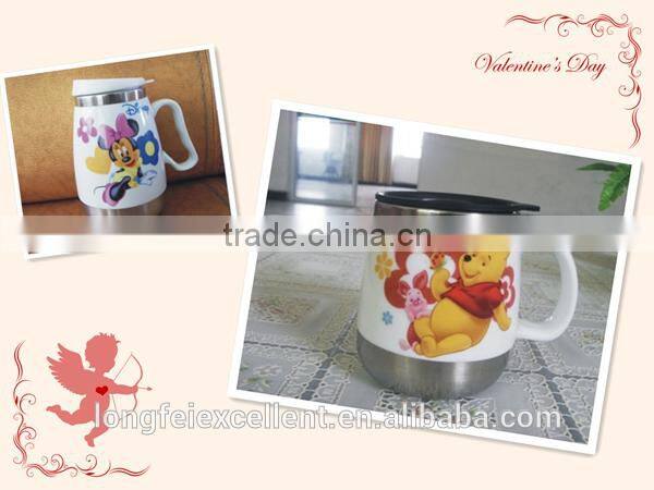 2014 durable double ceramic mug with stainless inside yiwu China wholesale