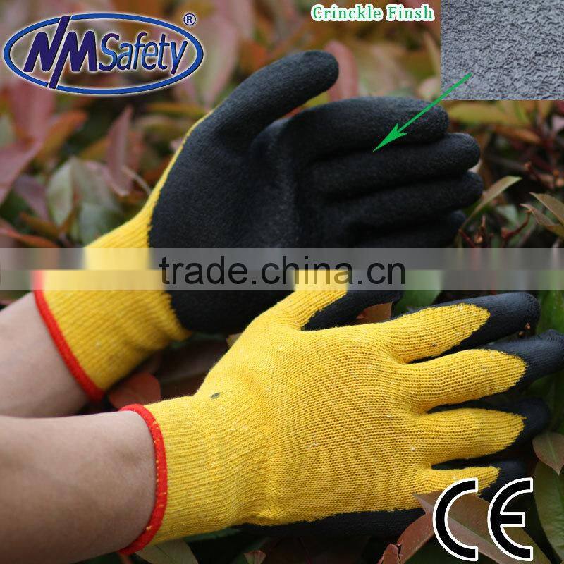 NMSAFETY China cheapest 10 gauge latex coated work gloves/latex hand gloves/lumberjack work gloves