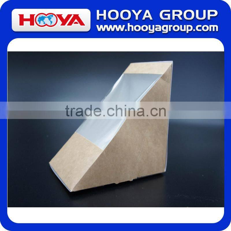 Disposable brown kraft paper sandwich packing box with window,can printing LOGO