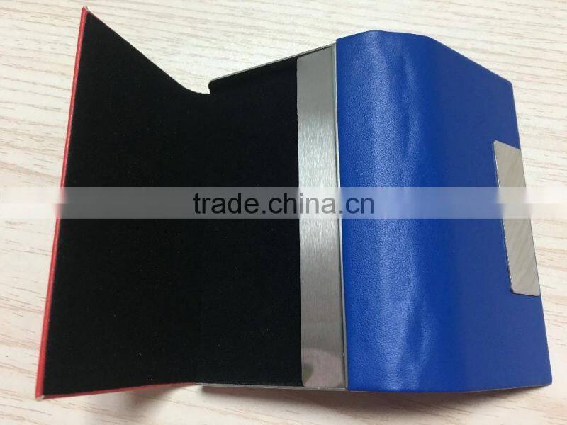Double sides pu leather&Metal personalized leather business card holder portable business card holder