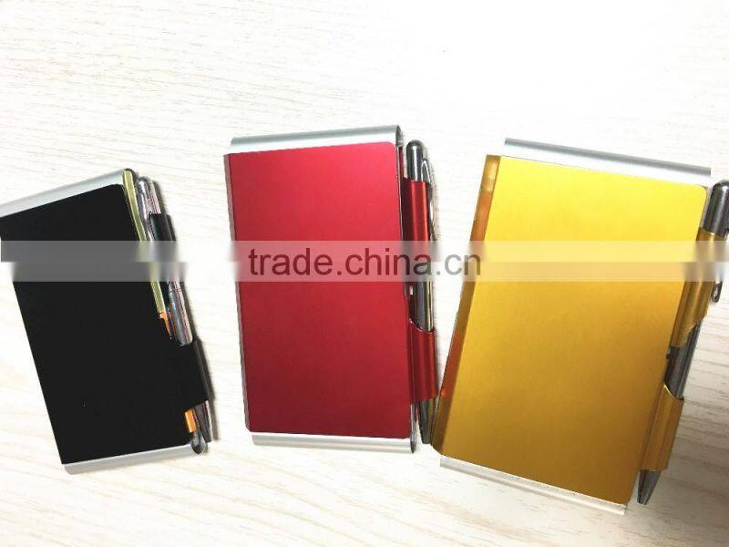 New aluminum double-side notebook with pen / HOT Sale Aluminum pocket notebook