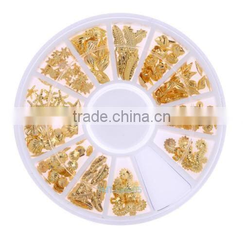 12 lattice Gold Sea Horse Shell 3D Metal Nail Art Tips Metallic Studs Stickers Decor