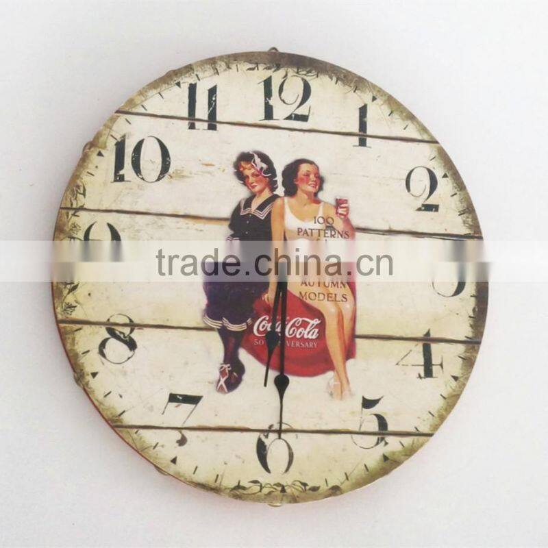 Wood MDF fashionable hunman printed fancy design clock wall home decor