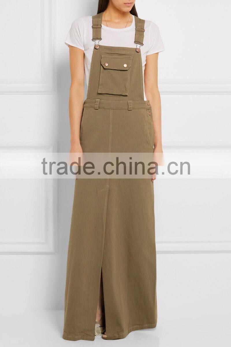 Army-green Stretch-cotton faille Maxi Dress Snap-Fastening Shoulder Straps Names Of 15 Years Girl Without Dresses 2016 HSD5698