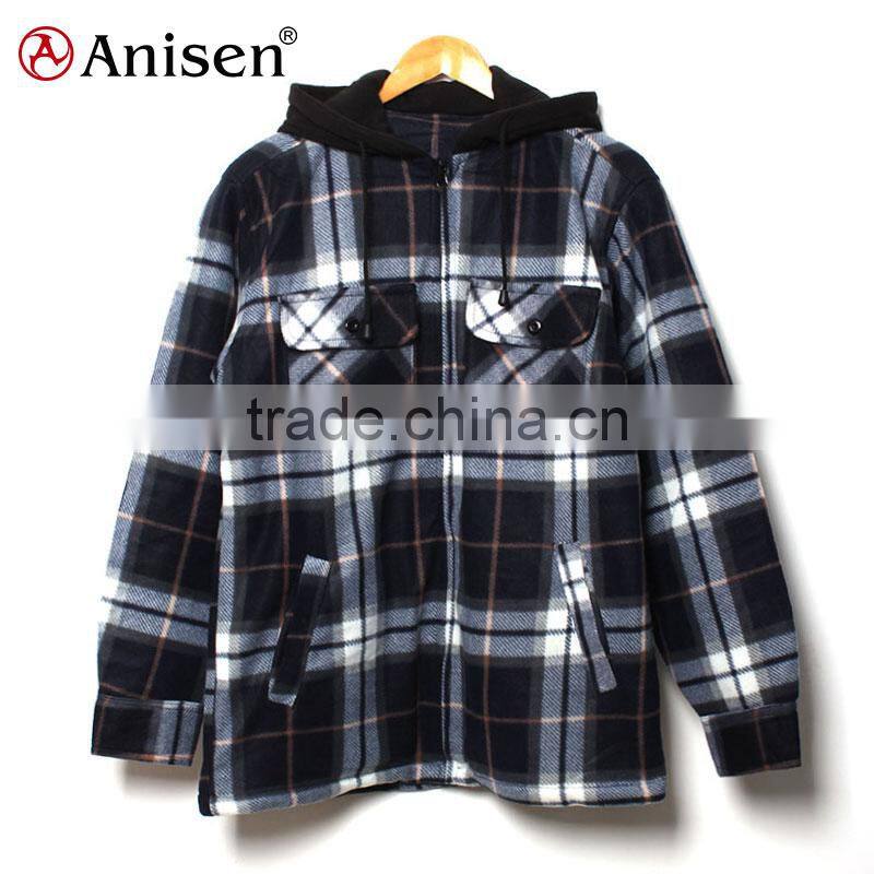 stock clothing men fleece plaids jacket with hood