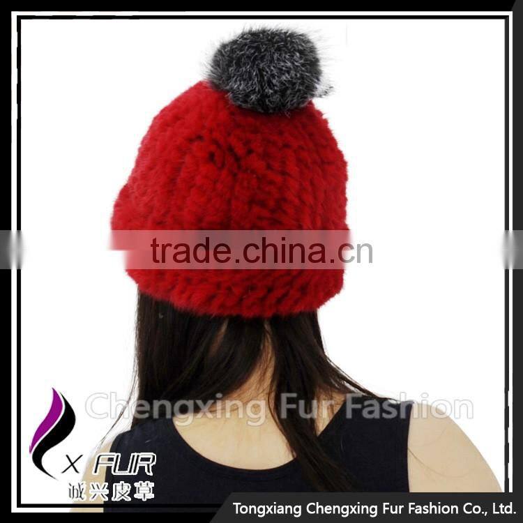 CX-C-239E New Arrive Luxury Top Quality Baggy Mink Fur Hat With Top Fur Ball Beret Beanie Hat Cap