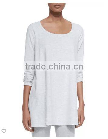 Scoop neckline longline women's tees/Hem falls to upper thigh Loose fit t shirt for ladies